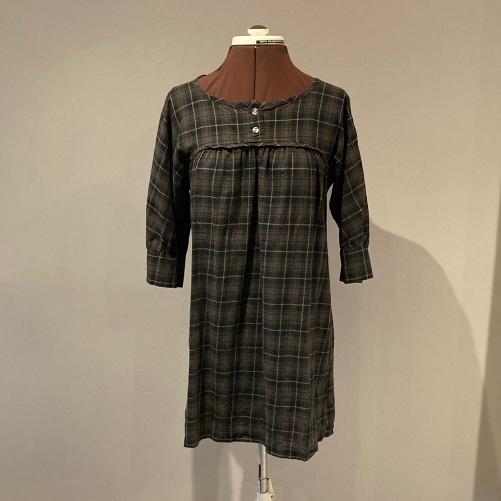 Allison Wonderland Black and Brown Mini Dress/Tunic with Cuffed 3/4 Sleeves